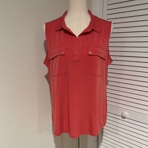 Loft Sleeveless Collard Blouse Two Front Pockets with Gold Snap Button Detail